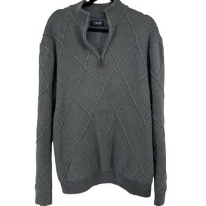 Chaps Men's Quarter Zip Pullover Sweater Argyle Knit  XL Gray Preppy Academia